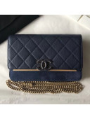 Chanel Grained Calfskin & Suede Lady Coco Wallet On Chain WOC Bag A84450 Navy Blue 2018