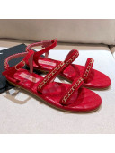 Chanel Suede Chain Flat Sandals G36934 Red 2021