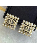Chanel Glass Stone Pearl Squrae Stud Earrings AB5336 Gray 2020