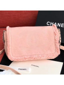 Chanel Fringe Trim Fabric CC Flap Bag Pink 2019