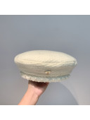 Chanel Tweed Beret Hat with Crochet and Pearl White 2021 110498