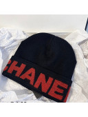 Chanel Black Wool Knit Hat Red 2021 01