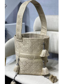 Dior D-Bubble Bucket Bag in Beige Cannage Embroidery with Straw Effect 2021