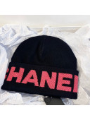 Chanel Black Wool Knit Hat Pink 2021 02