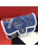 Chanel Cotton and Shearling Sheepskin Flap Bag AS0875 Blue 2019