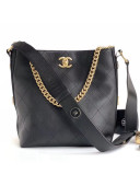 Chanel Button Up Calfskin & Grosgrain Small Hobo Handbag A57573 Black 2018