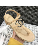 Chanel Lambskin Flat Thong Sandals with Chain CC Beige 2021