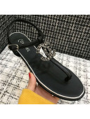 Chanel Lambskin Flat Thong Sandals with Chain CC Black 2021