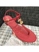 Chanel Lambskin Flat Thong Sandals with Metal CC Red 2021