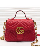 Gucci GG Marmont Leather Mini Top Handle Bag 547260 Red 2019