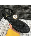 Chanel Lambskin Flat Thong Sandals with Button Charm Black 2021