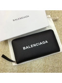 Balenciaga Everyday Logo Calfskin Zip Around Wallet Black 2017