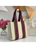 Chloe Medium Woody Embroidered Canvas Tote Bag Beige/Burgundy 2022 N7888