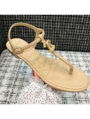 Chanel Lambskin Flat Thong Sandals with Metal CC Beige 2021