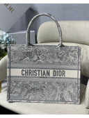 Dior Small Book Tote Bag in Grey Toile de Jouy Reverse Embroidery 2021