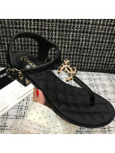 Chanel Calfskin Heel Thong Sandals with Chain Charm Black 2021