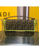 Fendi FF Fabric Mini Baguette Bag Brown/Neon Yellow 2019