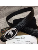 Stefano Ricci Crocodile Embossed Calfskin Belt 3.5cm with Eagle Buckle Black/Silver 2021