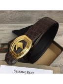 Stefano Ricci Crocodile-Like Calfskin Belt 3.8cm with Eagle Buckle Brown/Gold 2021