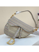 Dior Medium Saddle Bag in Multicolor Stripes Embroidery 2021