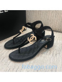 Chanel Quilted Lambskin Heel Thong Sandals G36402 Black 2020