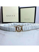 Gucci Pleated Leather Belt with Twist Circle GG Buckle White/Gold 2021