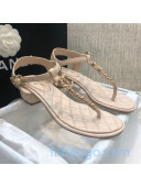 Chanel Lambskin Heel Thong Sandals with Chain Charm Nude 2020