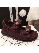 Chanel Leather Strap CC Button Flat Sandals G3445 Burgundy 2020