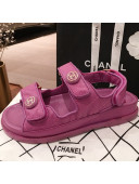 Chanel Leather Strap CC Button Flat Sandals G3445 Purple 2020