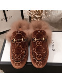 Gucci GG Velvet Fur Flat Slippers Brown 2019