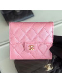Chanel Iridescent Quilted Grained Calfskin Classic Small Flap Wallet A82288 Pink