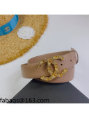 Chanel Calf Leather Belt 3cm with Metallic CC Buckle Nude 2021 110831
