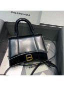 Balenciaga Hourglass Mini Nano Top Handle Bag in Shiny Box Calfskin Black/Gold 2020