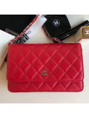 Chanel Quilting Lambskin Wallet on Chain WOC Bag Red (Silver-tone Metal)