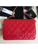 Chanel Quilting Lambskin Wallet on Chain WOC Bag Red (Gold-tone Metal)