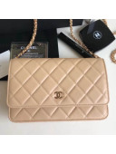 Chanel Quilting Lambskin Wallet on Chain WOC Bag Beige (Gold-tone Metal)