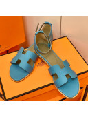 Hermes Santorini Sandal in Grainy Epsom Calfskin Blue 03 2021(Handmand)