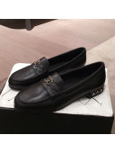 Chanel Lambskin Chain Leather Trim Loafers Black 2019