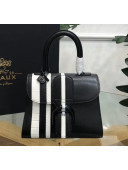 Delvaux Brillant Mini Top Handle Bag in Sporty Stripes Box Calf Leather Black/White 2020