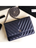 Chanel Chevron Lambskin Wallet on Chain WOC Bag Blue (Silver-tone Metal)
