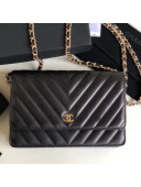 Chanel Chevron Lambskin Wallet on Chain WOC Bag Black (Gold-tone Metal)