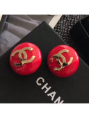 Chanel CC Round Stud Clip-on Earrings Red 2019