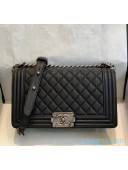 Chanel Quilted Grained Calfskin Medium Classic Boy Flap Bag Black 2020(Silver Hardware)