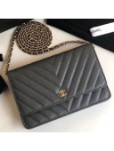 Chanel Chevron Grained Calfskin Wallet on Chain WOC Bag Grey (Gold-tone Metal)