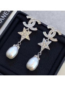 Chanel Crystal Star Pearl Short Earrings Silver 2020