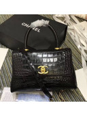 Chanel Crocodile Embossed Leather Flap Top Handle Bag A93050 Black 2019