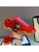 Gucci Ace Patent Leather Sneakers with Luminous Print Sole Red 04 (For Women and Men)