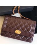 Chanel Lambskin Boy Chanel Wallet on Chain WOC Bag Burgundy (Gold-tone Metal)