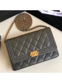 Chanel Grained Calfskin Boy Chanel Wallet on Chain WOC Bag Olive Green(Gold-tone Metal)