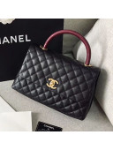 Chanel Grained Calfskin Medium Coco Flap Bag With Lizard Leather Top Handle Black (Top Quality))